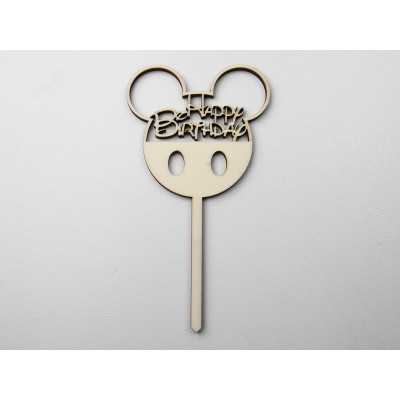 L1148-Topper lemn "Happy Birthday" Disney 15x8cm 1buc