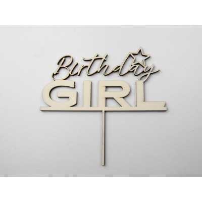 L1149-Topper lemn "Birthday Girl" 15x14cm 1buc