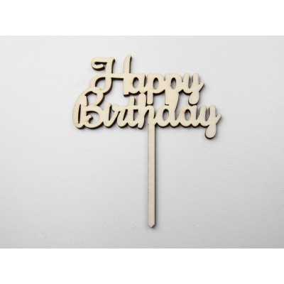 L1150-Topper lemn "Happy Birthday" 13x11cm 1buc