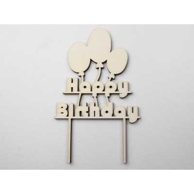 L1152-Topper lemn "Happy Birthday" Baloons 16x9.5cm 1buc