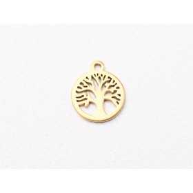 C024-Charm inox auriu Tree of Life 12x10mm 1buc