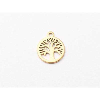 C024-Charm inox auriu Tree of Life 12x10mm 1buc