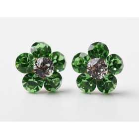 Cercei floare cu 6 cristale de 6mm Fancy Green - 1 pereche