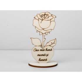 L1183-Decupaj lemn floare cu suport "Cea mai buna mama si bunica" -1 buc