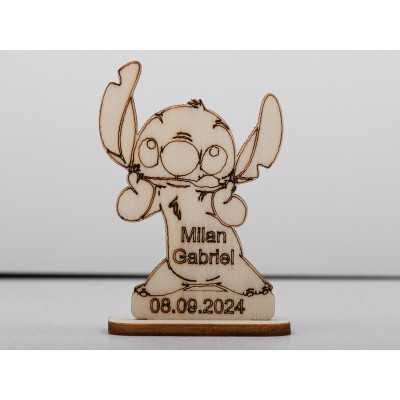 L1254-Decoratiune lemn marturie eveniment special Stitch 6x9cm - 1 buc