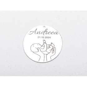 S153 - Pandant aniversar de 22mm din argint 0.3mm cu nume si data de nastere