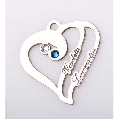 S0011 Pandant inimioara din argint personalizabila cu 2 nume 22x20mm 0.6mm