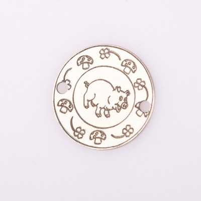 E2076 GS Link din argint martisor banut de 12mm porcusor cu trifoi si cipercute 0.3mm