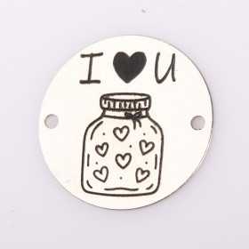 E2086 GS Link rotund argint jar of hearts I love U 16.5mm 1 buc