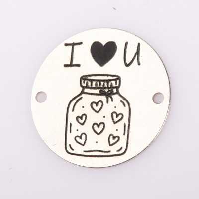 E2086 GS Link rotund argint jar of hearts I love U 16.5mm 1 buc