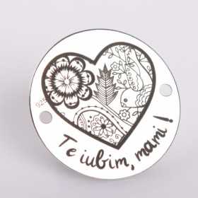 E2091 GS Link rotund argint inima florala Te iubim mami 16.5mm 0.3mm