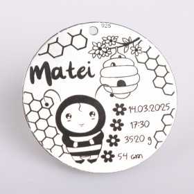 Pandant Ag 925 pentru botez cu motiv apicol 22mm