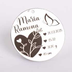 Pandant argint pentru botez cu inimioara si fluturas