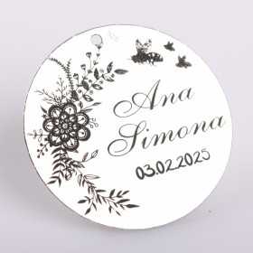 S0016-G Pandant argint pentru botez cu motiv floral 22mm