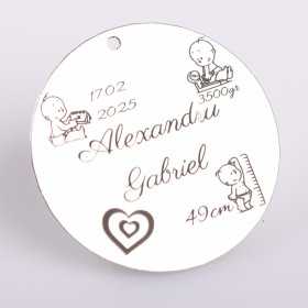 Pandant argint pentru botez cu date nastere