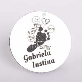 Pandant argint pentru botez talpita si datele de nastere