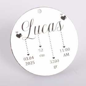 Pandant argint pentru botez nume cu inimioare si datele de nastere