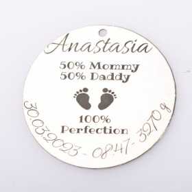 S0027-G Pandant argint pentru botez 50/50 cu datele de nastere 22mm