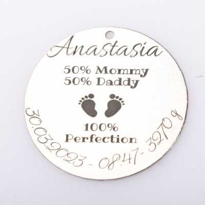 S0027-G Pandant argint pentru botez 50/50 cu datele de nastere 22mm