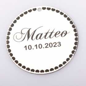 S0028-G Pandant argint pentru botez cu inimioare si datele de nastere 22mm