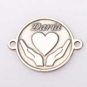 E2101 G Link din argint cu bucle gravat in relief maini cu inima si nume 13mm 0.5mm