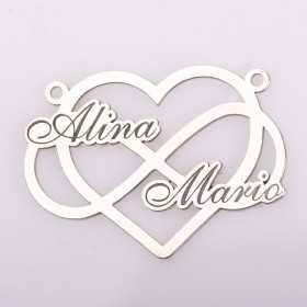 Infinit in inima din argint cu 2 nume