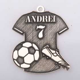 S0048 G Pandant din argint fotbalist personalizabil cu nume si numar 25x21mm 0.5mm