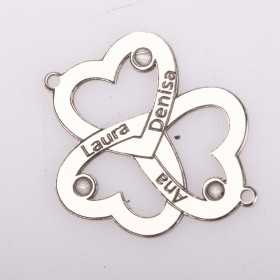 S0049 G Link din argint pentru bratara cu 3 inimioare personalizabil cu nume 23x19mm 0.5mm