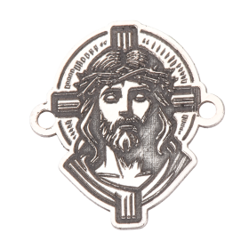 E2139 G Placuta din argint pentru bratara cu Iisus pe cruce cu aureola 15.6x14.5mm 0.5mm