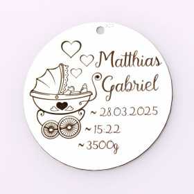 Pandant argint pentru botez - Carucior 22mm