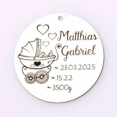 Pandant argint pentru botez - Carucior 22mm