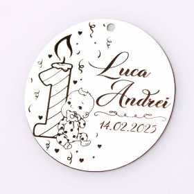 Pandant de 22mm din argint pentru botez - Lumânare 1 anișor (băiat)