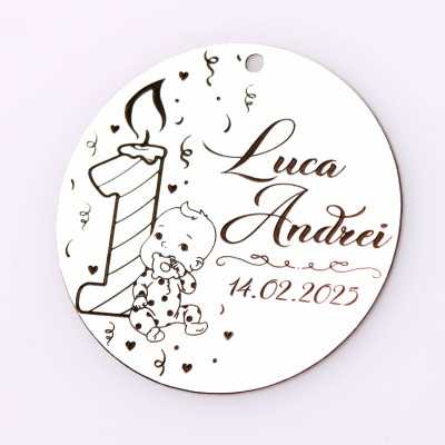 Pandant de 22mm din argint pentru botez - Lumânare 1 anișor (băiat)