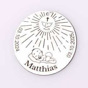 S161-G Pandant de 22mm din argint pentru botez - Porumbelul păcii