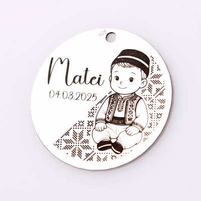 Pandant de 22mm din argint pentru botez - Port traditional (băiat)