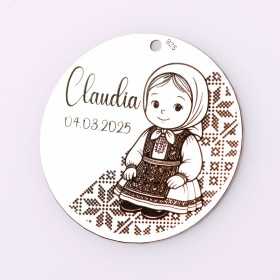Pandant de 22mm din argint pentru botez - Port traditional (fată)