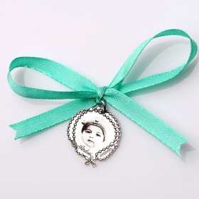 S164-G Pandant de 22mm din argint pentru botez - Rozariu cu fotogravură