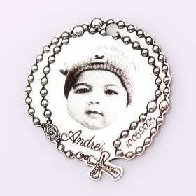 Pandant de 22mm din argint pentru botez - Rozariu cu fotogravură