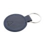 Breloc piele ecologica albastra si suprafata de inox cauciucata personalizabila