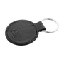 Breloc piele ecologica neagra si suprafata de inox cauciucata personalizabila