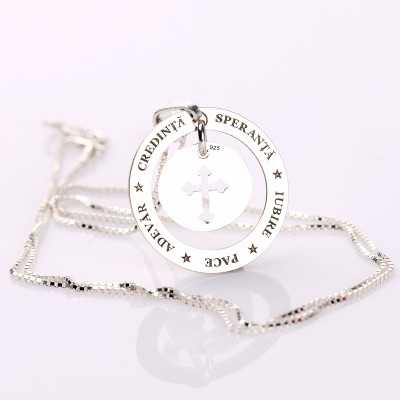 E2147 G Colier din argint "Credinta - Speranta - Iubire - Pace - Adevar"