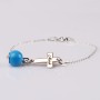 Bratara cu perla albastra si cruciulita gravata din argint 925