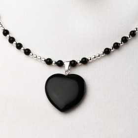 Colier cu inimioara si bilute din argint/ onix