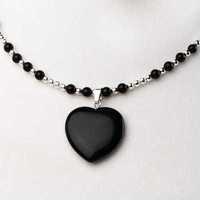 Colier cu inimioara si bilute din argint/ onix