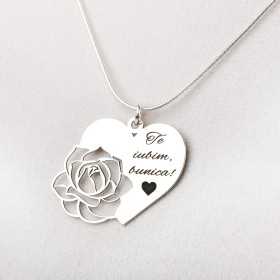 Colier personalizabil - inimioara cu decupaj trandafir