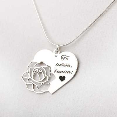 Colier personalizabil - inimioara cu decupaj trandafir