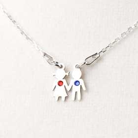 Colier din argint cu decupaj baiat & fata si cristale