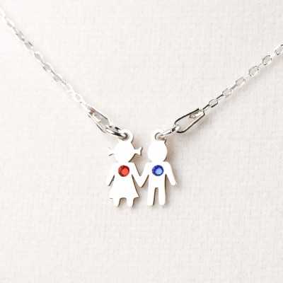 Colier din argint cu decupaj baiat & fata si cristale