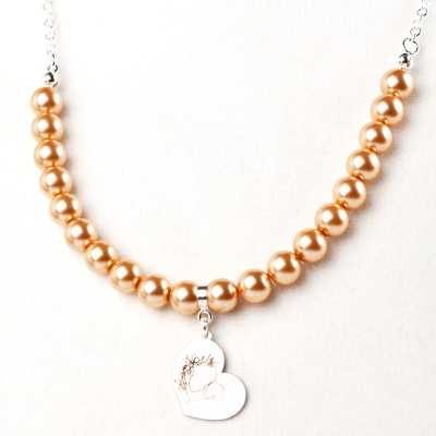 Colier cu perle si decupaj gravat din argint - Mama si bebe