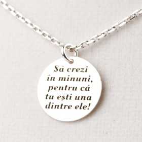 Colier cu banut din argint - "Sa crezi in minuni..."